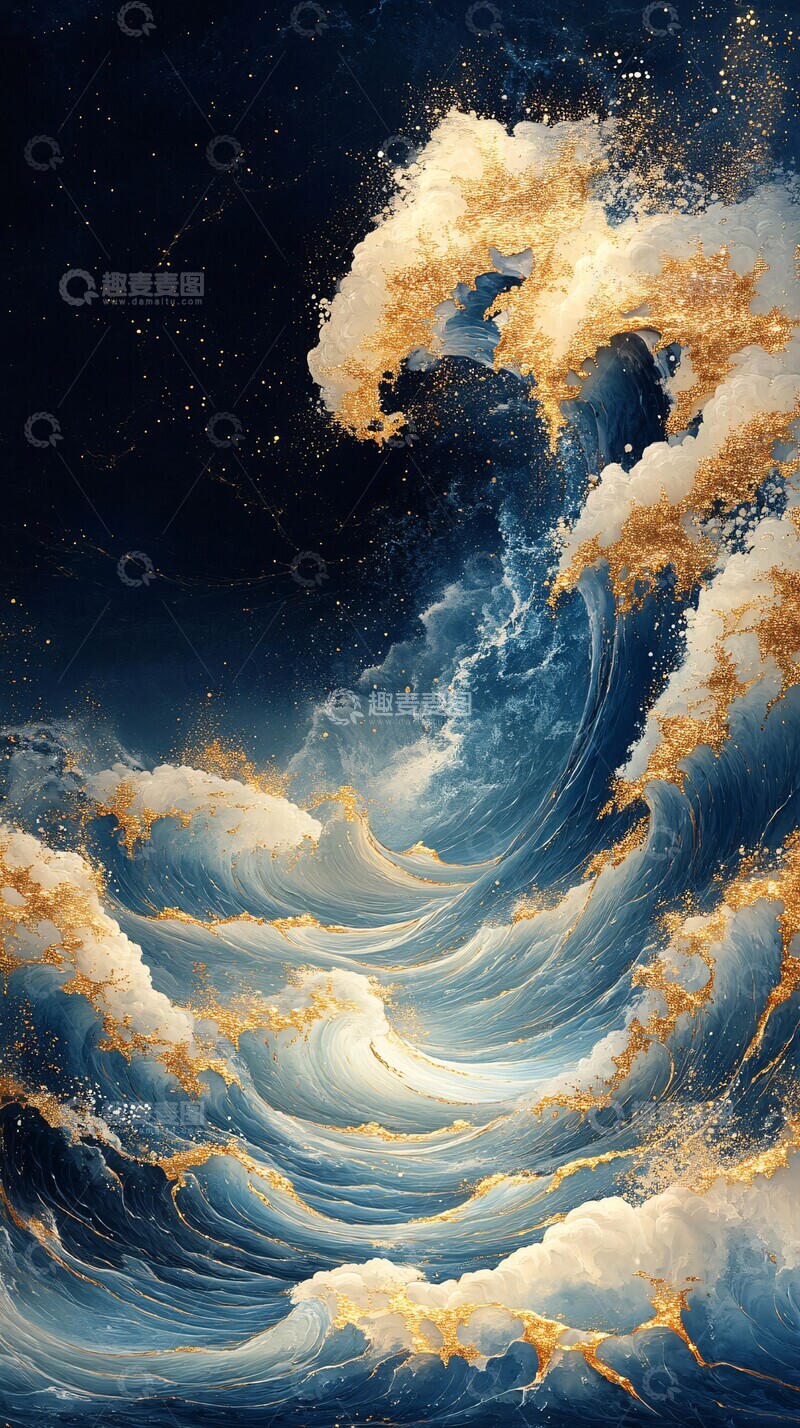 高清大图下载【趣麦麦图】大浪涛涛金线绘2