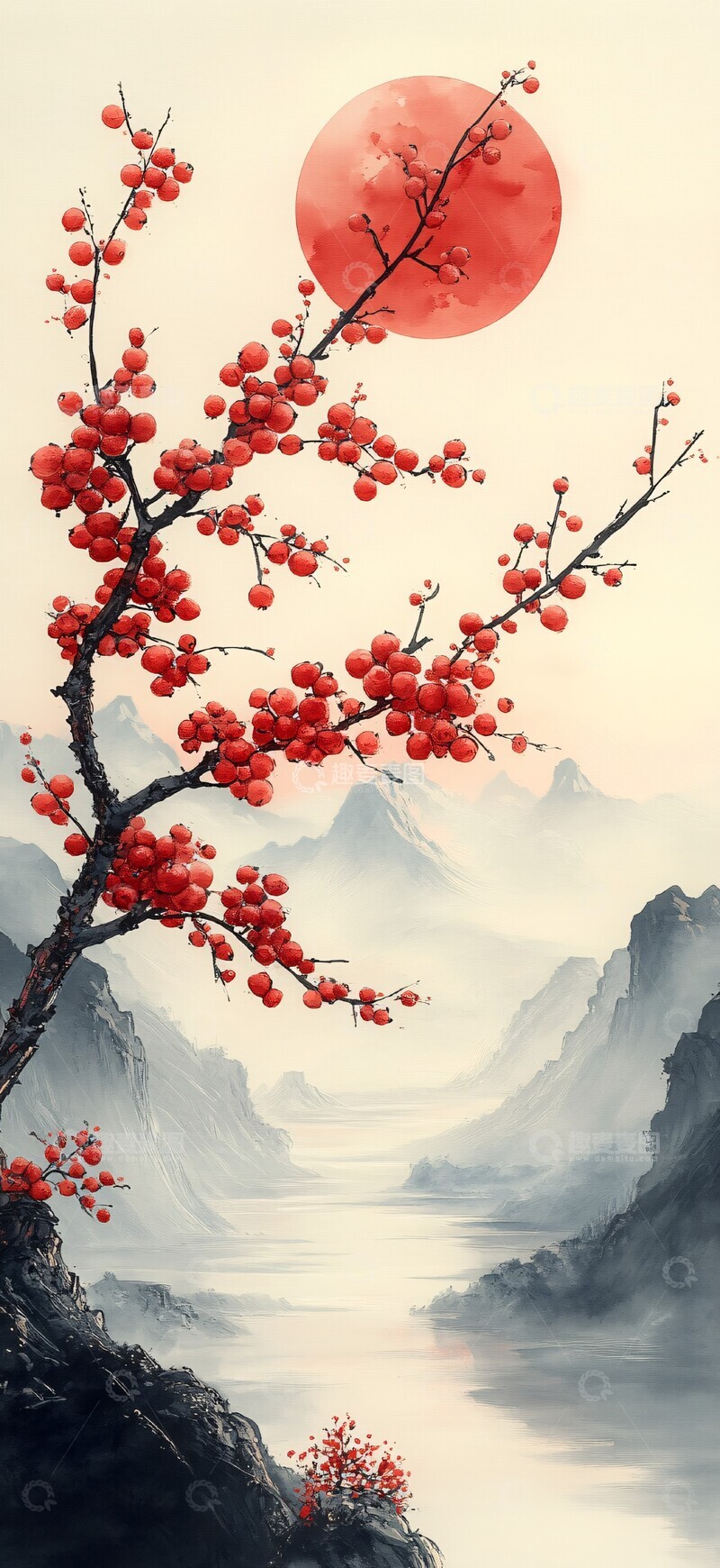 高清大图下载【趣麦麦图】远山红果红果远山阳光2
