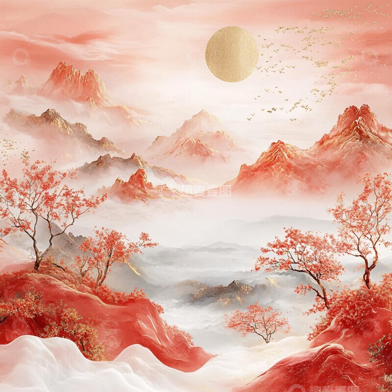 高清大图下载【趣麦麦图】金线山水国庆海报3