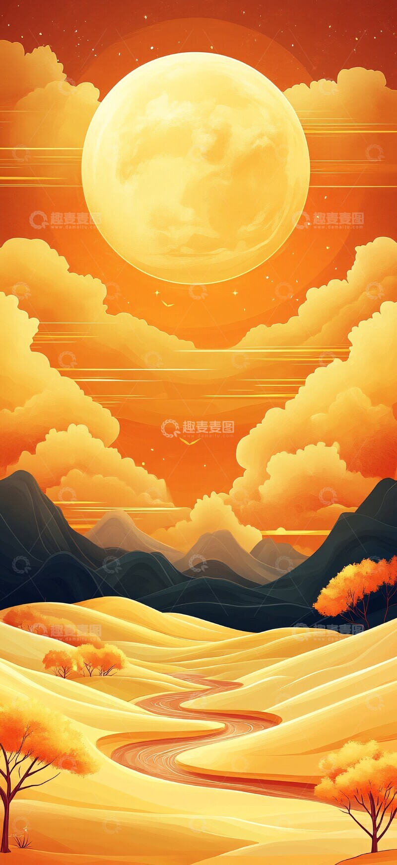 高清大图下载【趣麦麦图】月色云河图月光云彩河流