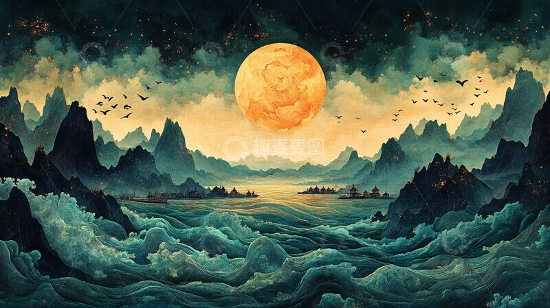 高清大图下载【趣麦麦图】河流鸟群城市