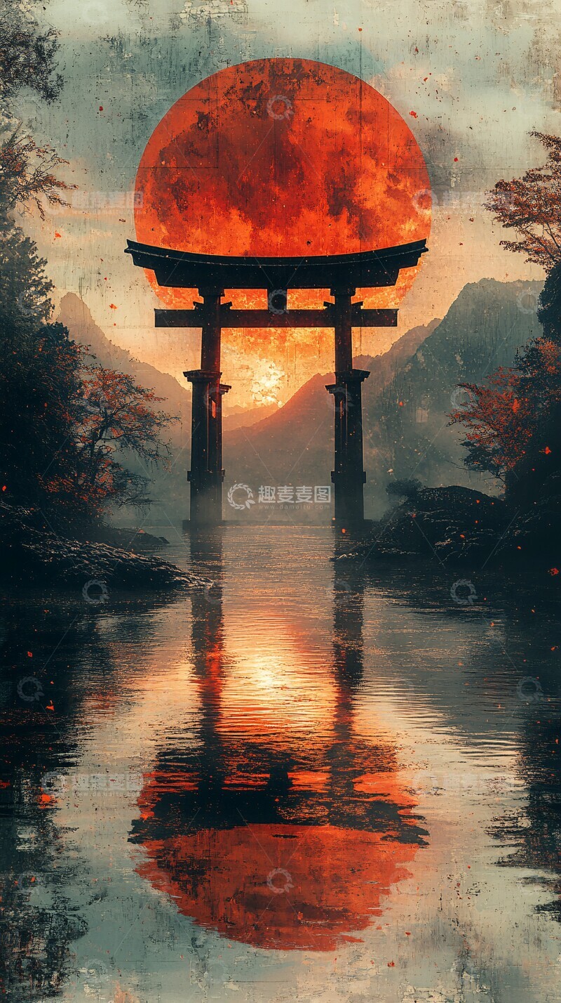 高清大图下载【趣麦麦图】浮海鸟居浮海鸟居反射1