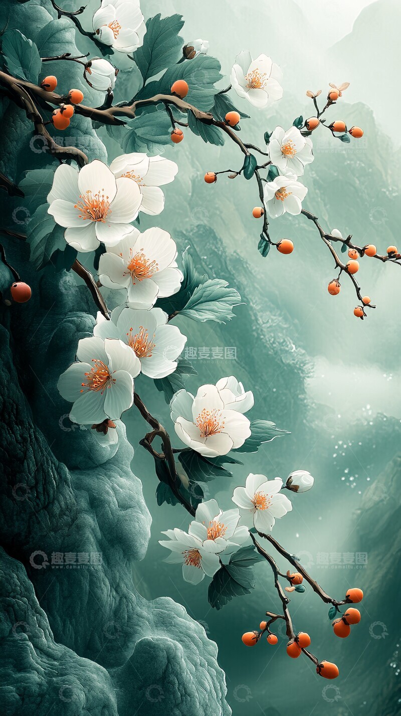 高清大图下载【趣麦麦图】霜绿背景祥云图