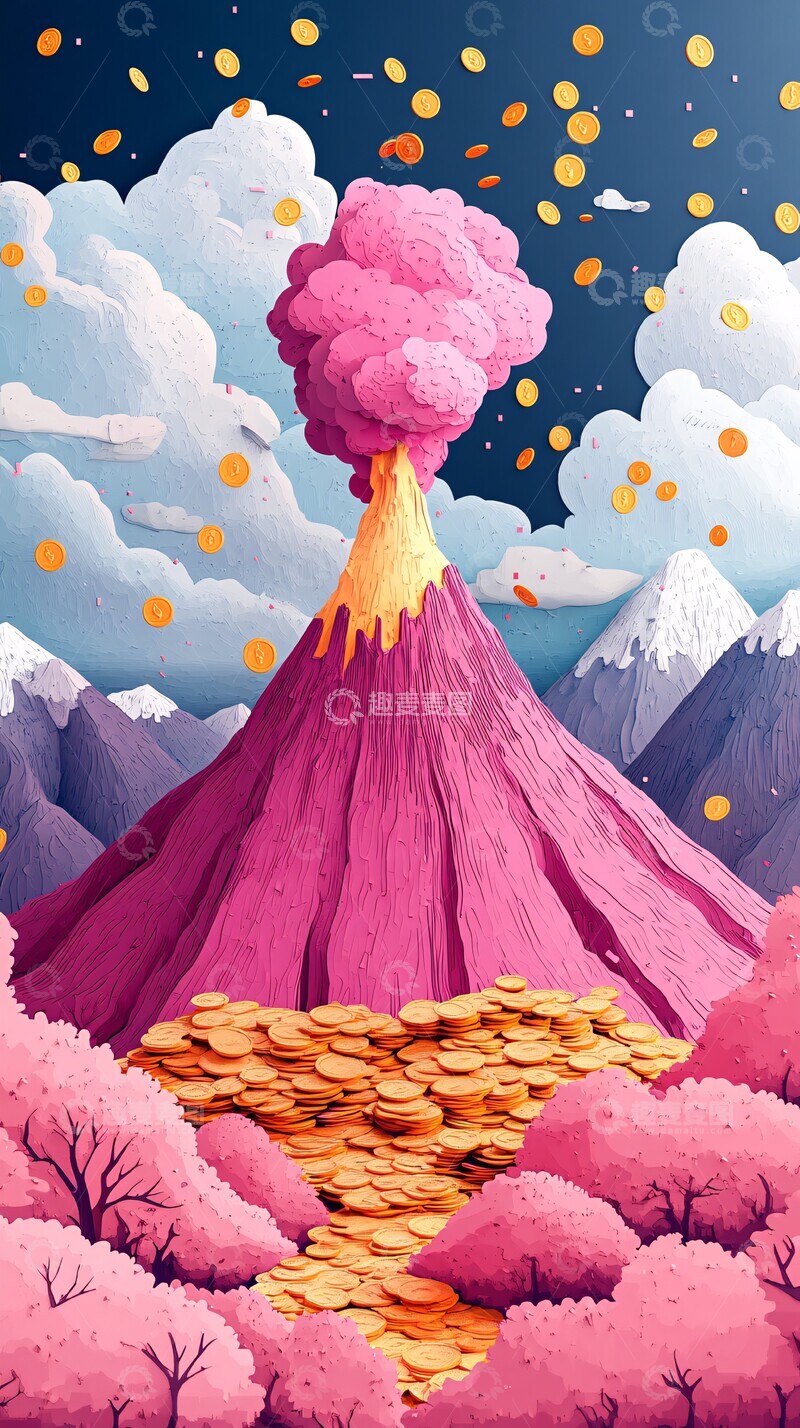 高清大图下载【趣麦麦图】金币火山喷发