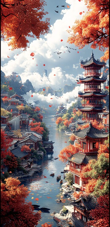 中秋街景图中秋街景建筑