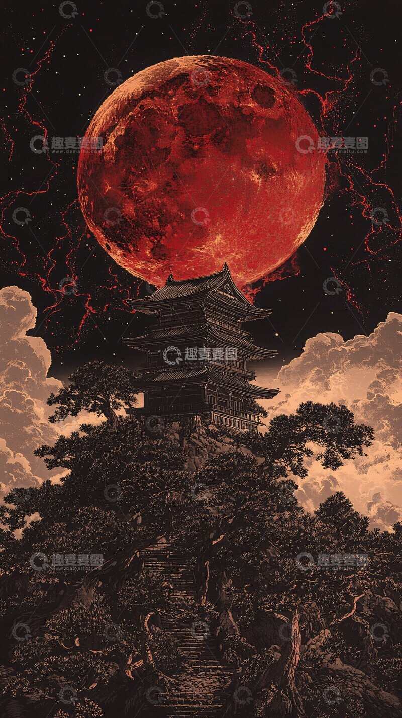 高清大图下载【趣麦麦图】日本建筑木刻画1