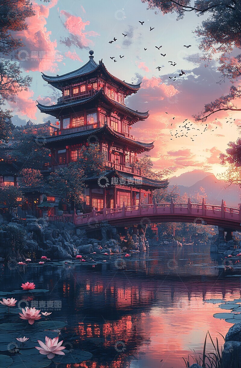 高清大图下载【趣麦麦图】莲花桥上月光夜