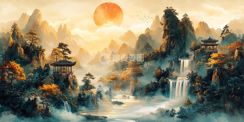 高清大图下载【趣麦麦图】玉山亭树流水图2