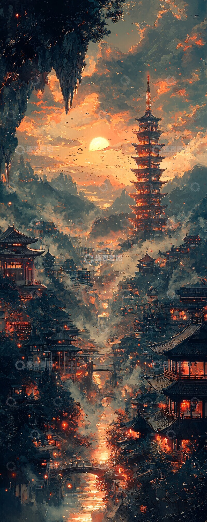 高清大图下载【趣麦麦图】洞塔山融合融合夜景建筑1