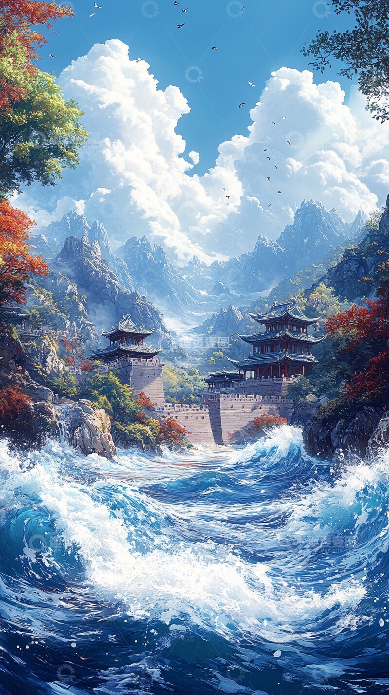 高清大图下载【趣麦麦图】山海云城阳光波浪红色2