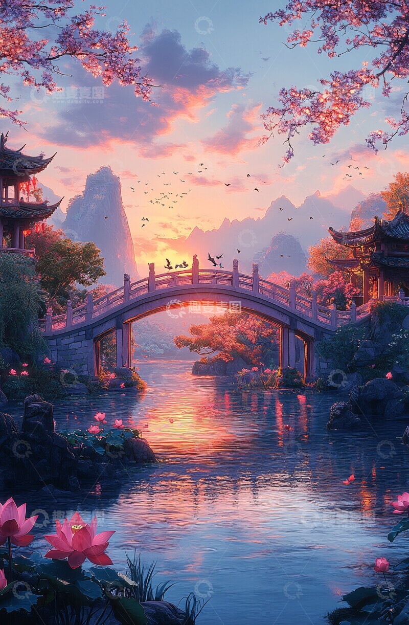 高清大图下载【趣麦麦图】莲花桥上月光夜2