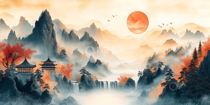 高清大图下载【趣麦麦图】玉山亭树流水图