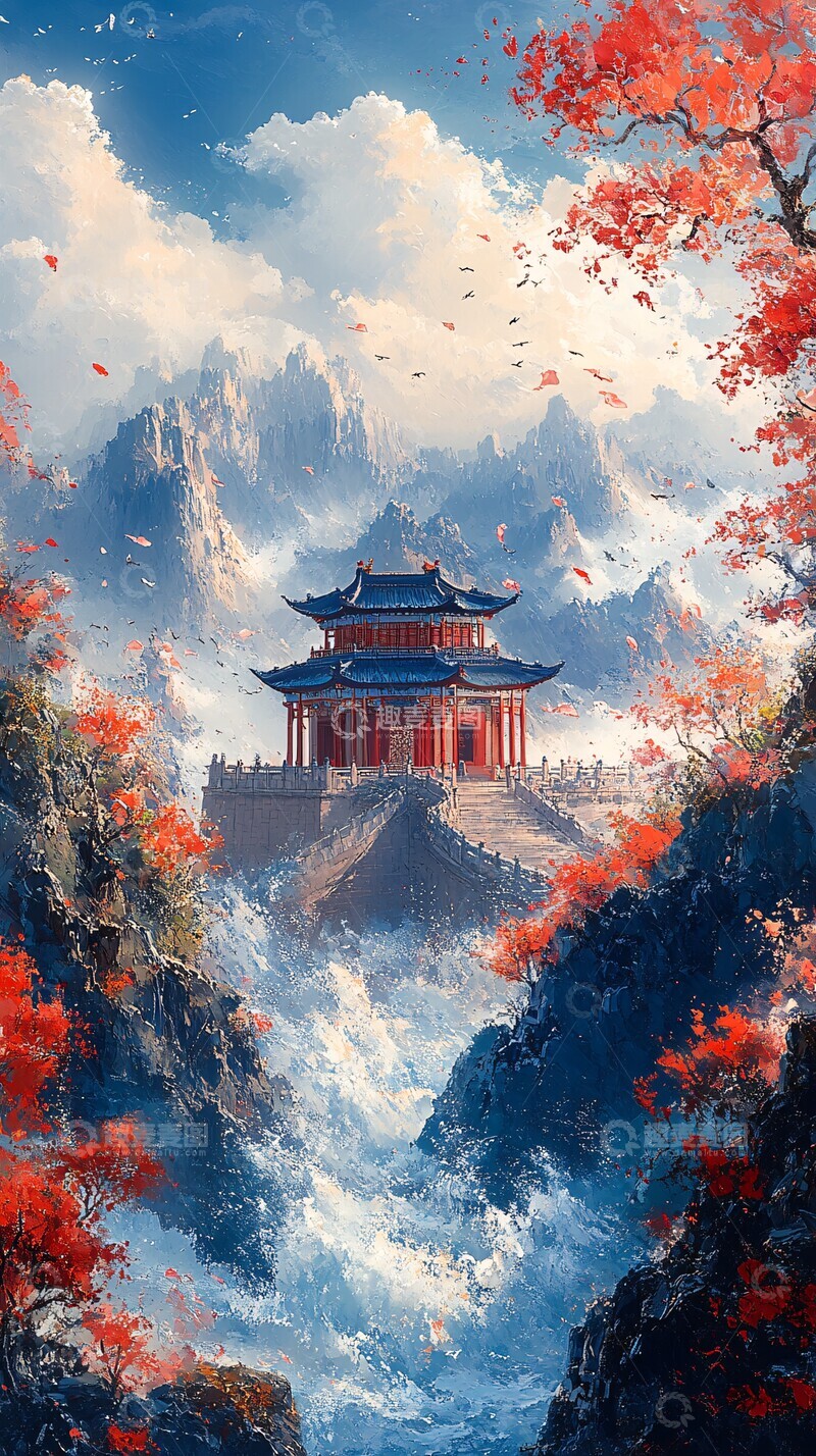 高清大图下载【趣麦麦图】山海云城阳光波浪红色