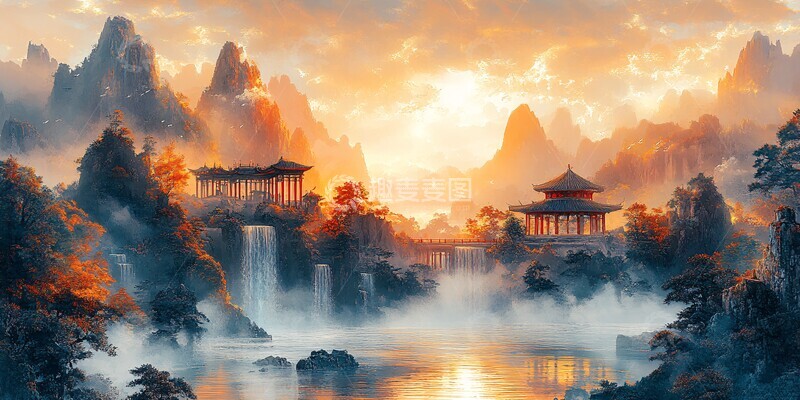 高清大图下载【趣麦麦图】玉山亭树流水图1