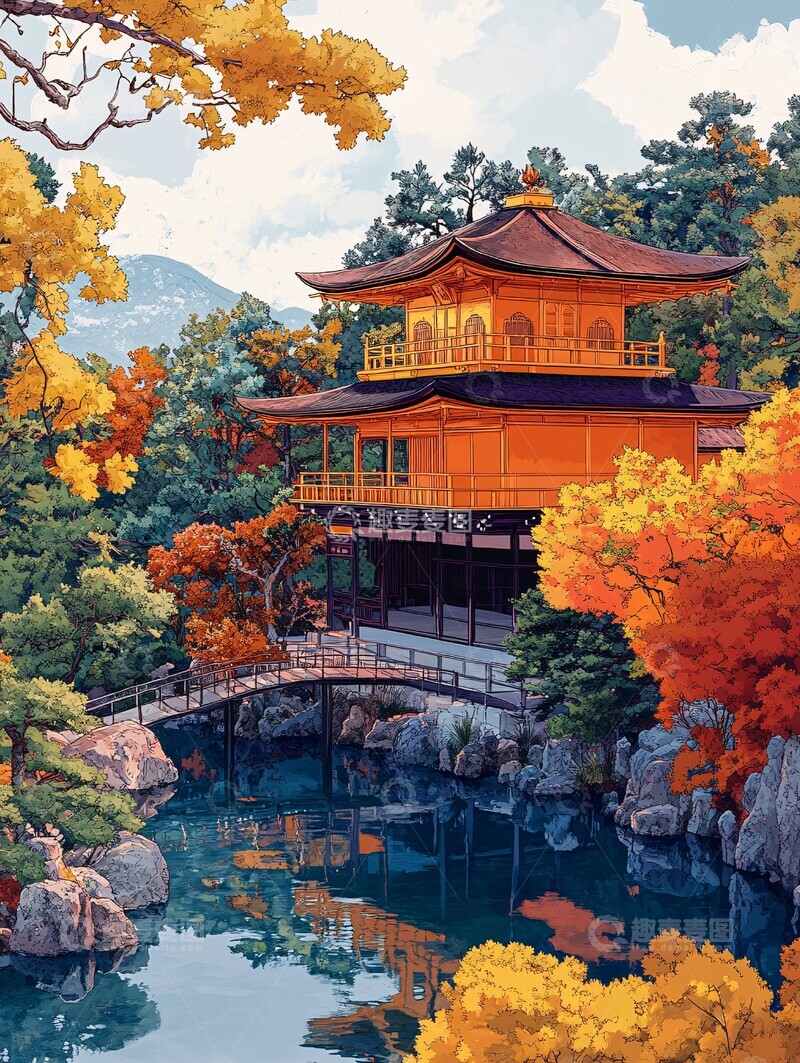 高清大图下载【趣麦麦图】日式花园线稿图1