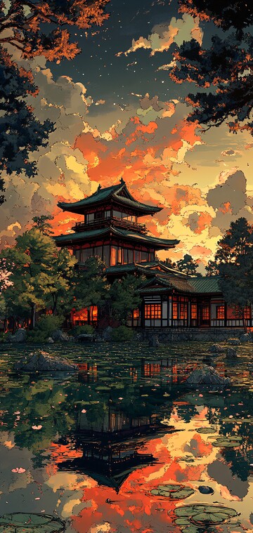 禅园古堡夕照图2