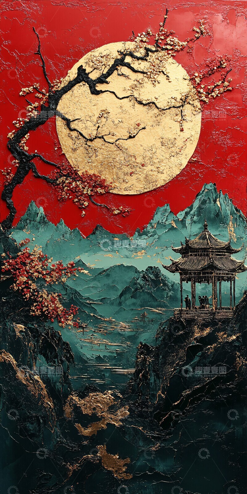 高清大图下载【趣麦麦图】丹顶鹤亭中品茶