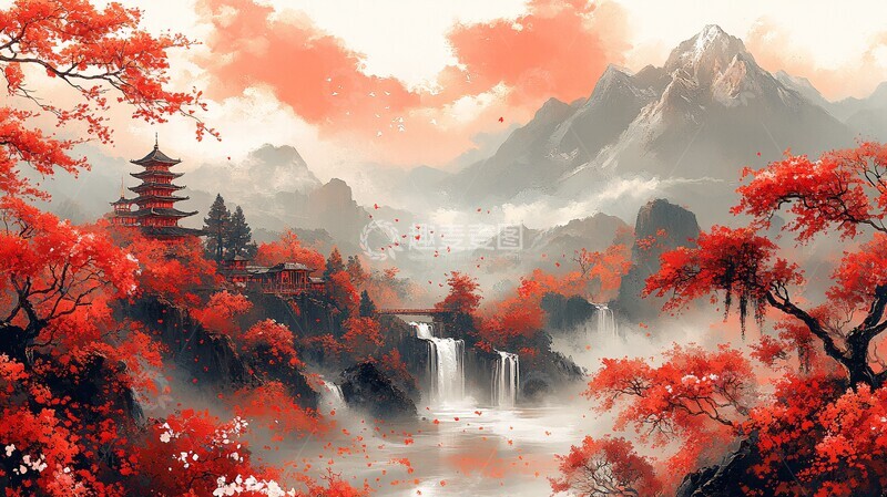 高清大图下载【趣麦麦图】樱花瀑布图樱花瀑布天空1