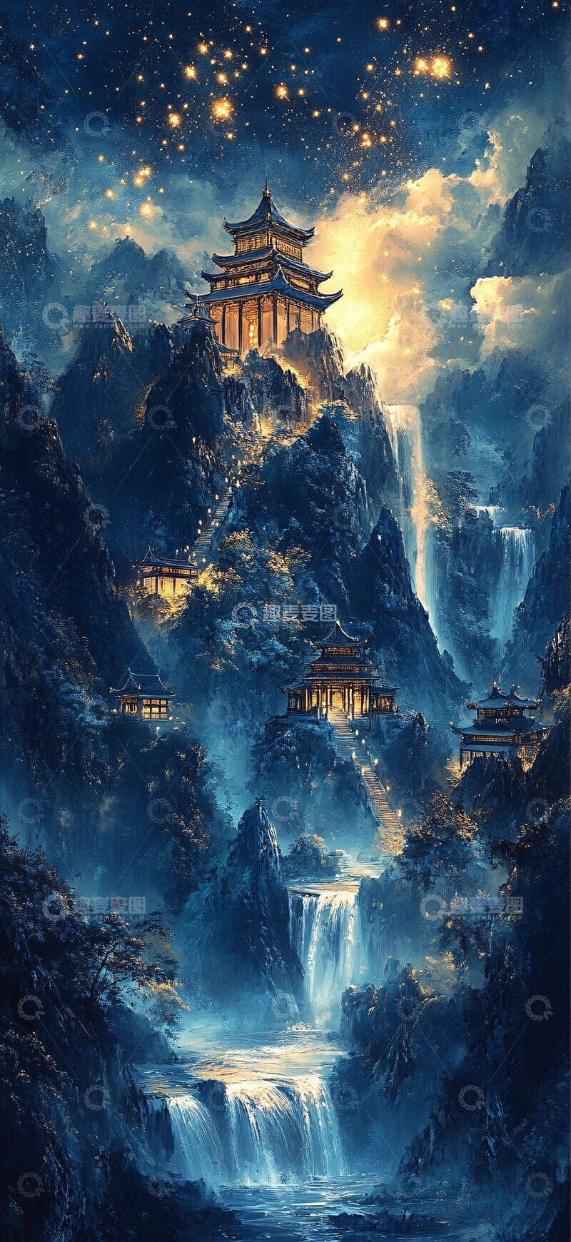 高清大图下载【趣麦麦图】蓝山金星空云寺庙1