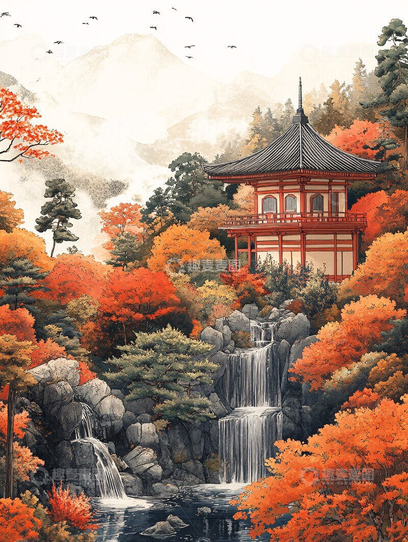 高清大图下载【趣麦麦图】日式花园线稿图