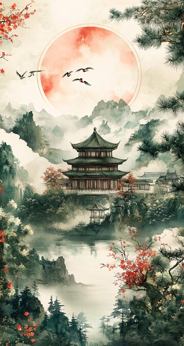 红冠鹤茶园云景