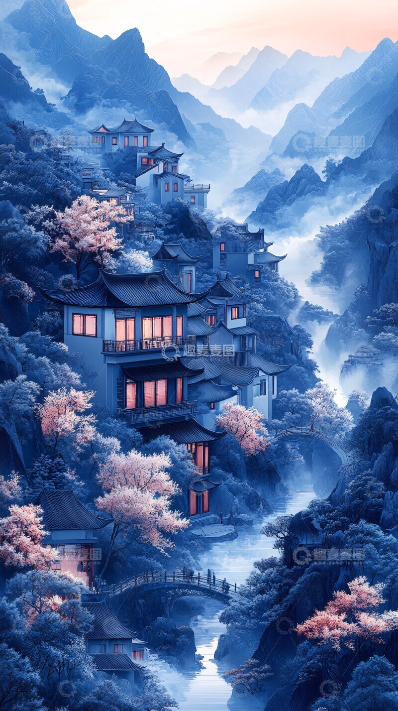 高清大图下载【趣麦麦图】山村民居纸雕