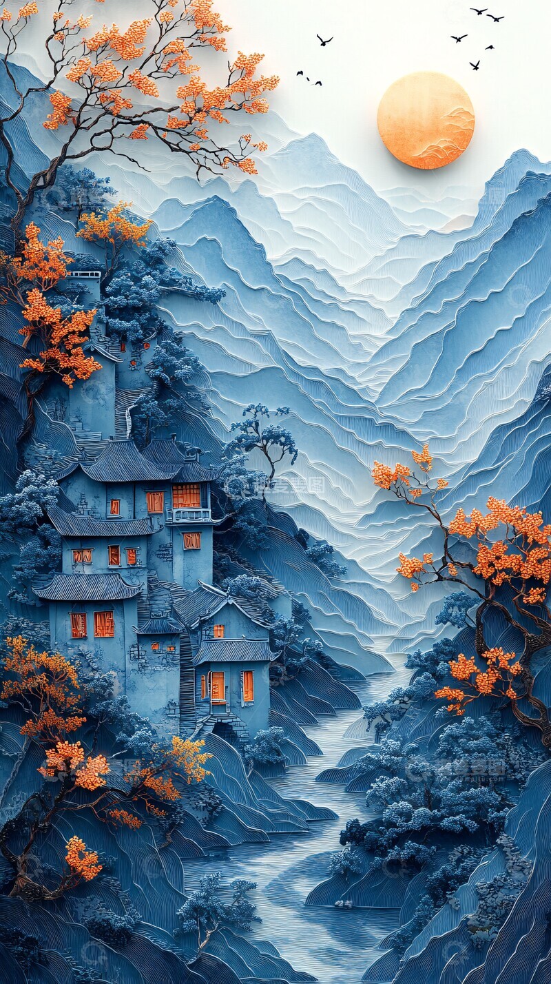 高清大图下载【趣麦麦图】山村民居纸雕1