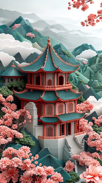 云山樱树古建筑