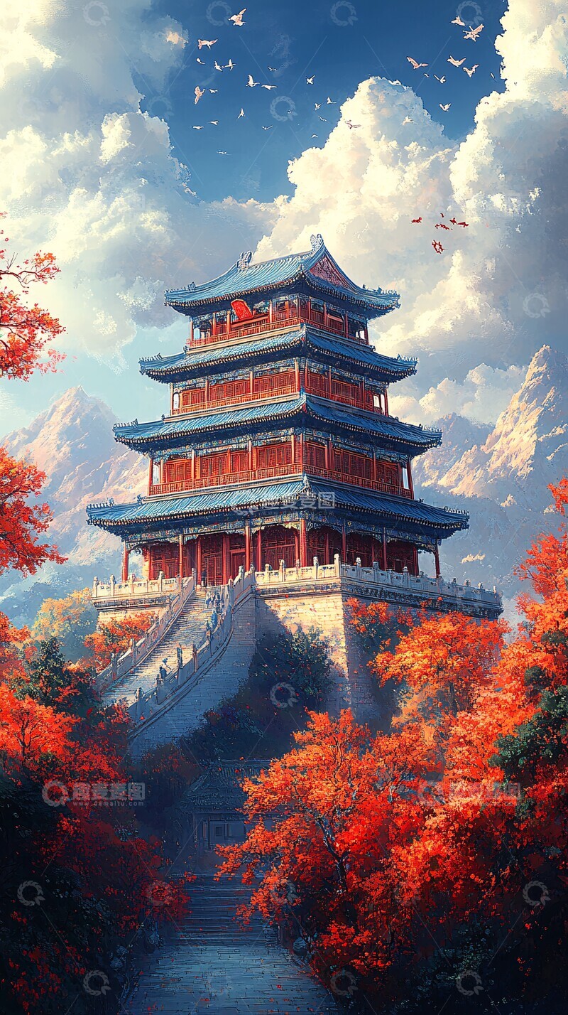 高清大图下载【趣麦麦图】国风建筑高耸入云1