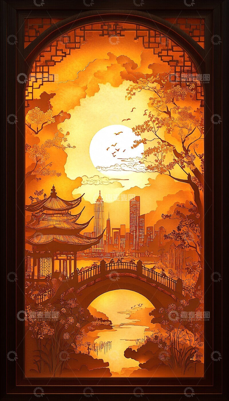 高清大图下载【趣麦麦图】剪纸艺术灯笼图