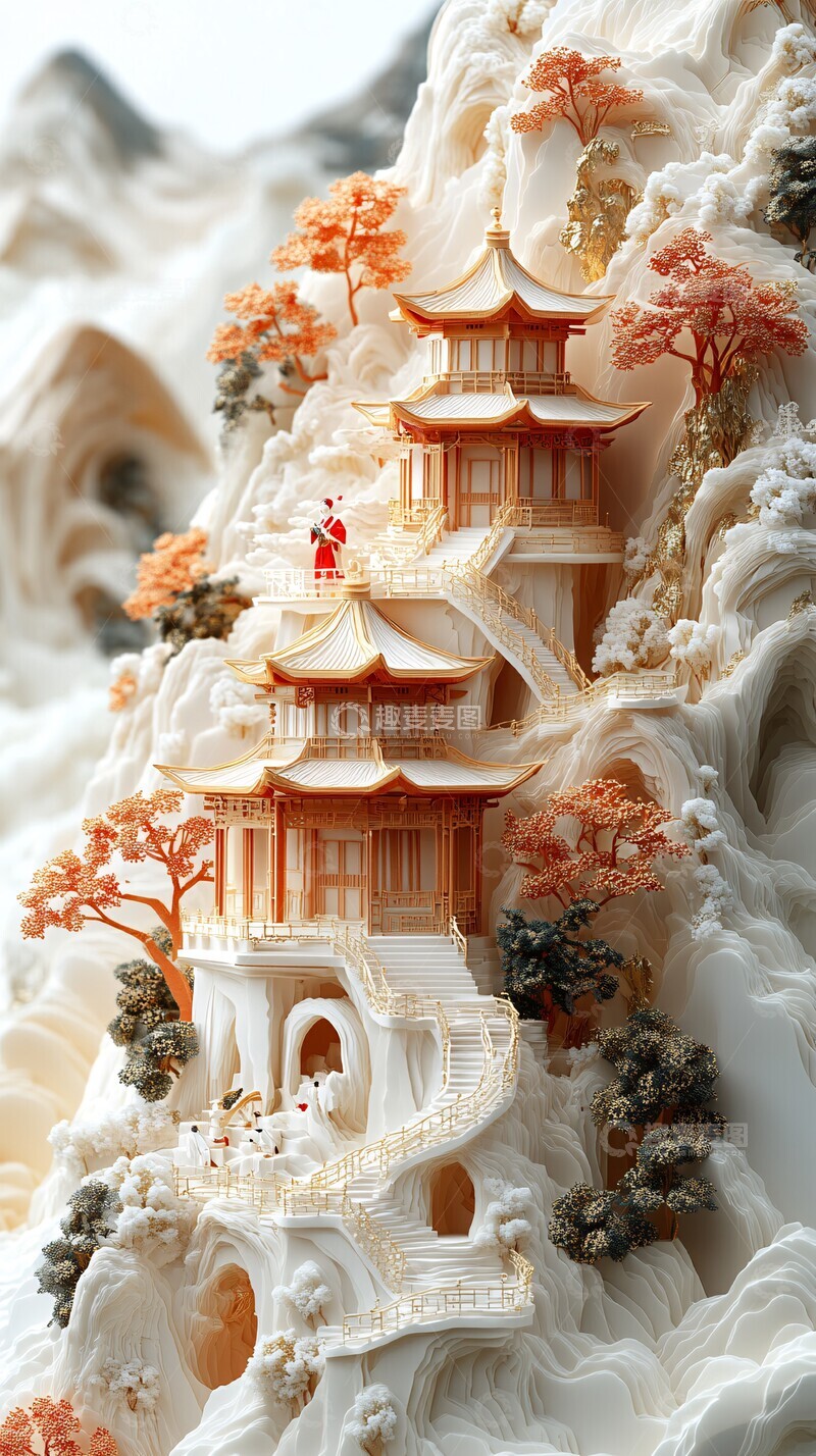 高清大图下载【趣麦麦图】山水亭阁纸雕艺术2