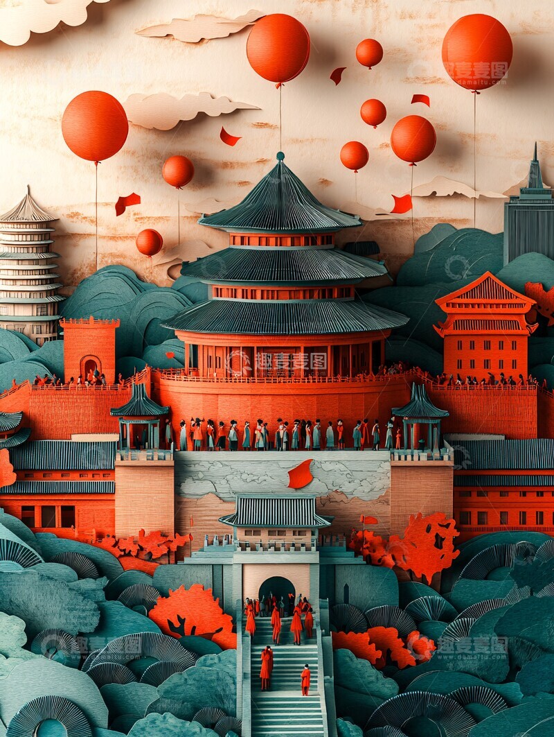 高清大图下载【趣麦麦图】中国人群庆国庆