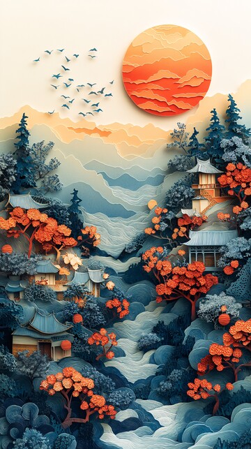 清晨阳光剪纸图