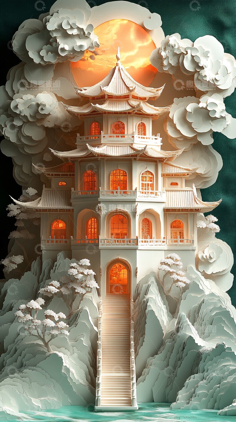 高清大图下载【趣麦麦图】纸艺剪纸立体图