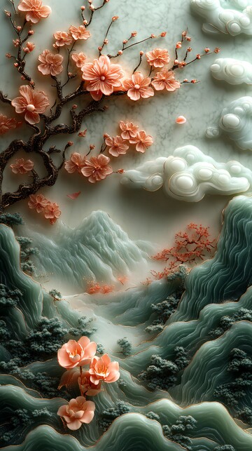 玉石山水祥云图1