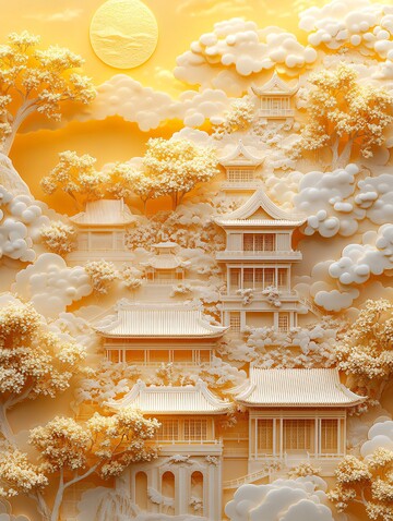 古建筑群云中月2