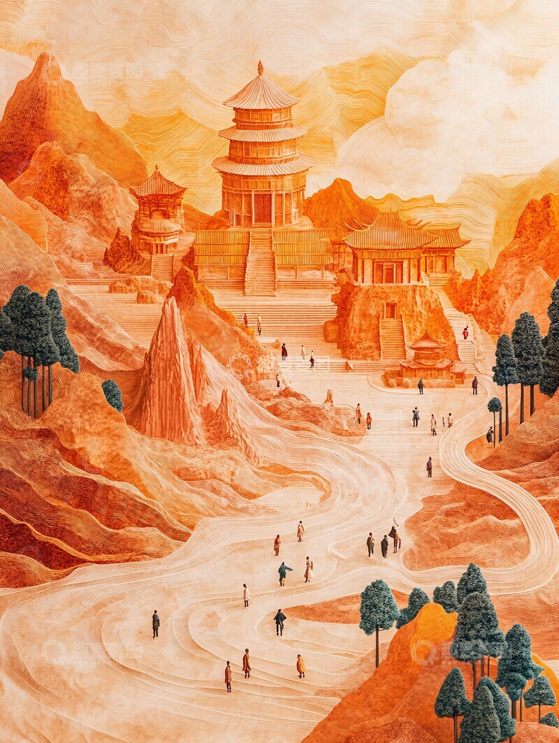 高清大图下载【趣麦麦图】沙漠古寺微景观2