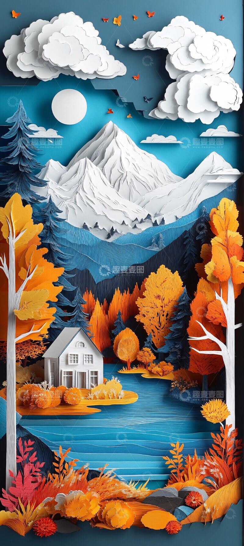 高清大图下载【趣麦麦图】纸艺山水纸艺山水树木