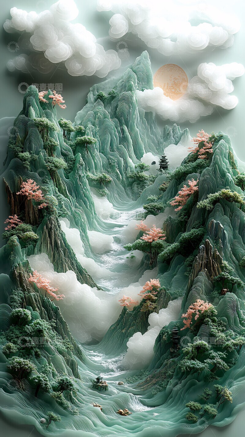 高清大图下载【趣麦麦图】玉山水祥云图3