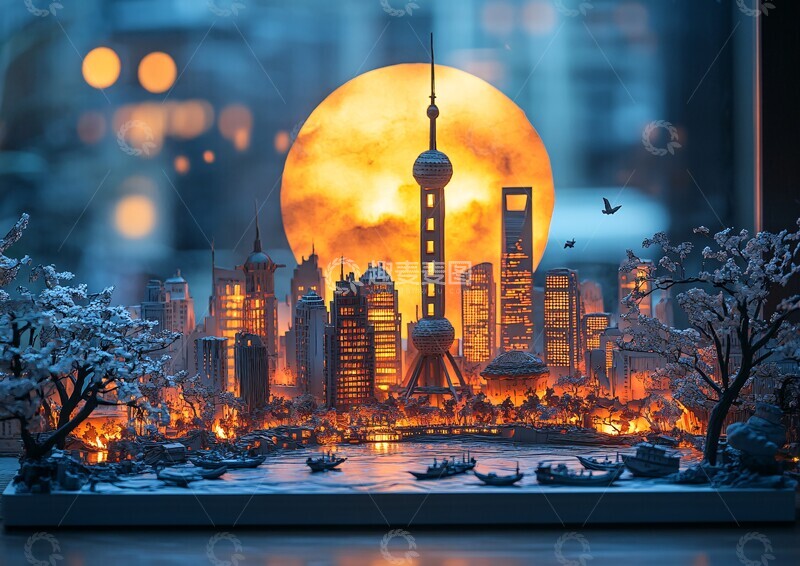 高清大图下载【趣麦麦图】纸艺塔楼光影2