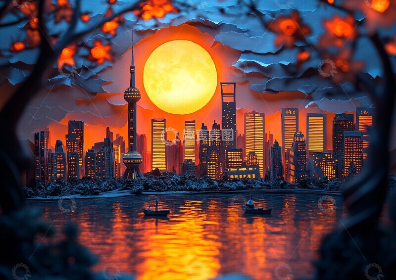 高清大图下载【趣麦麦图】纸艺塔楼光影1