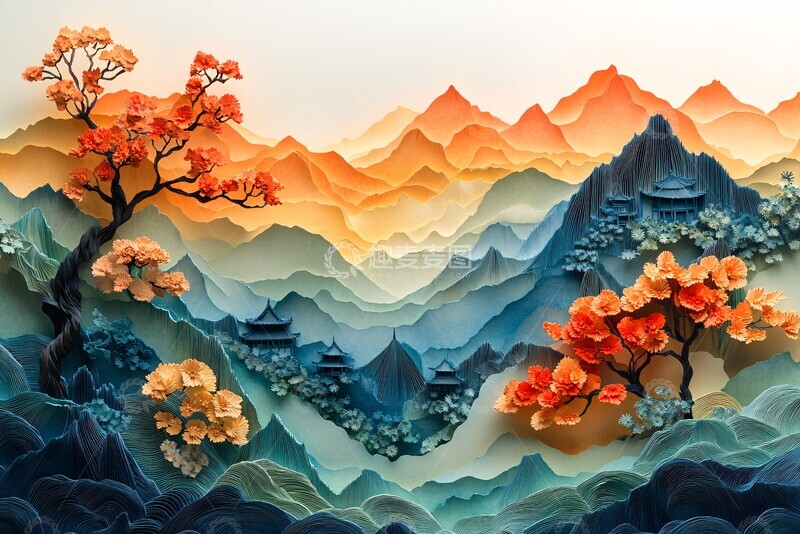 高清大图下载【趣麦麦图】纸雕山水宫殿