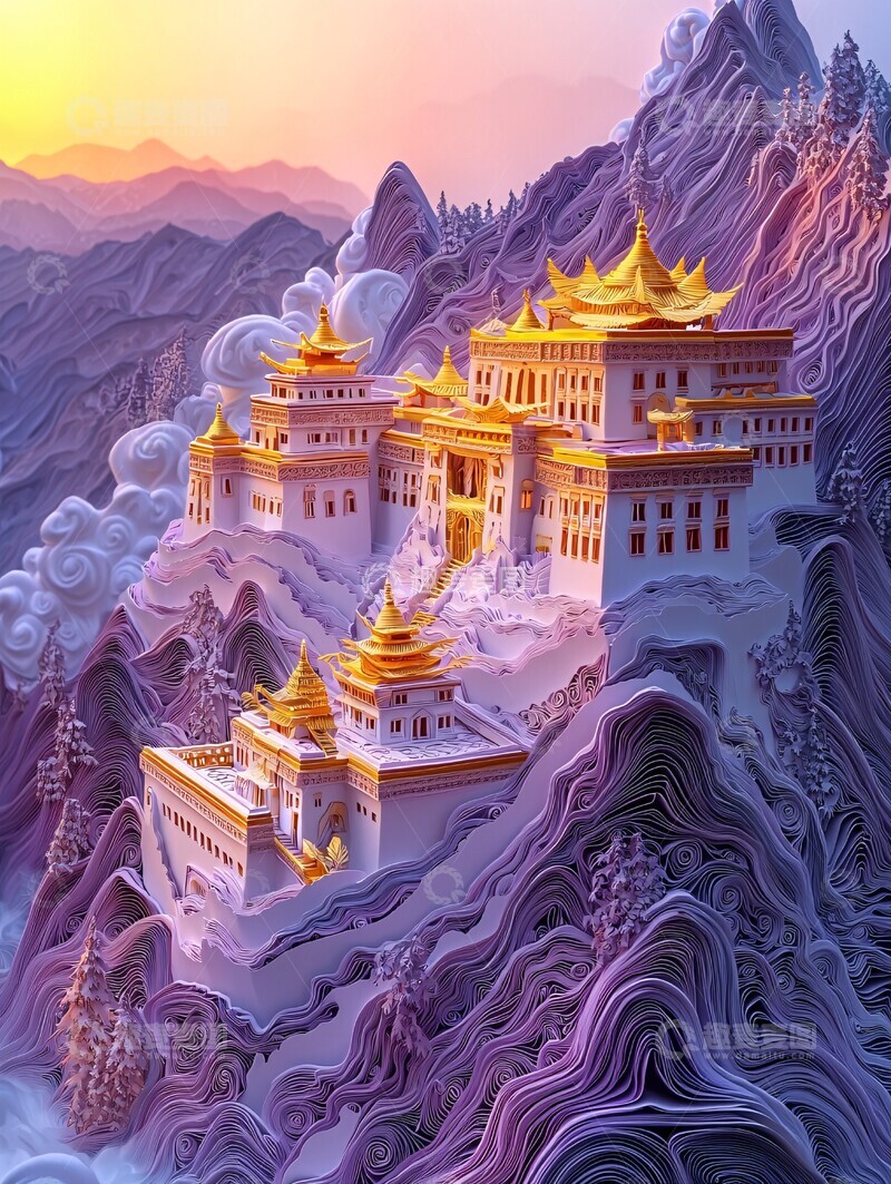 高清大图下载【趣麦麦图】金色屋顶层叠建筑1