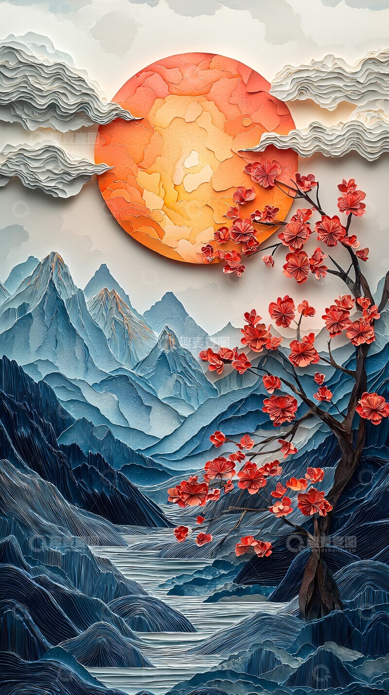 高清大图下载【趣麦麦图】山水云树纸艺1
