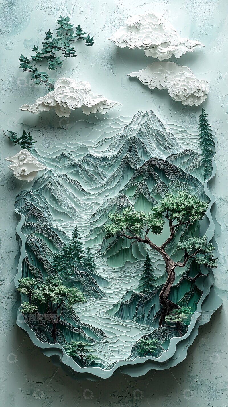 高清大图下载【趣麦麦图】山水云树纸艺2