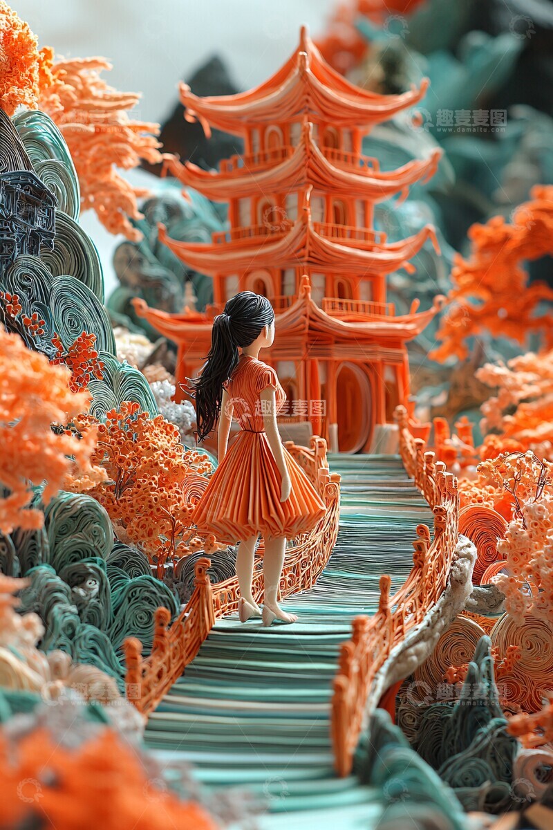 高清大图下载【趣麦麦图】少女漫步亚洲场景
