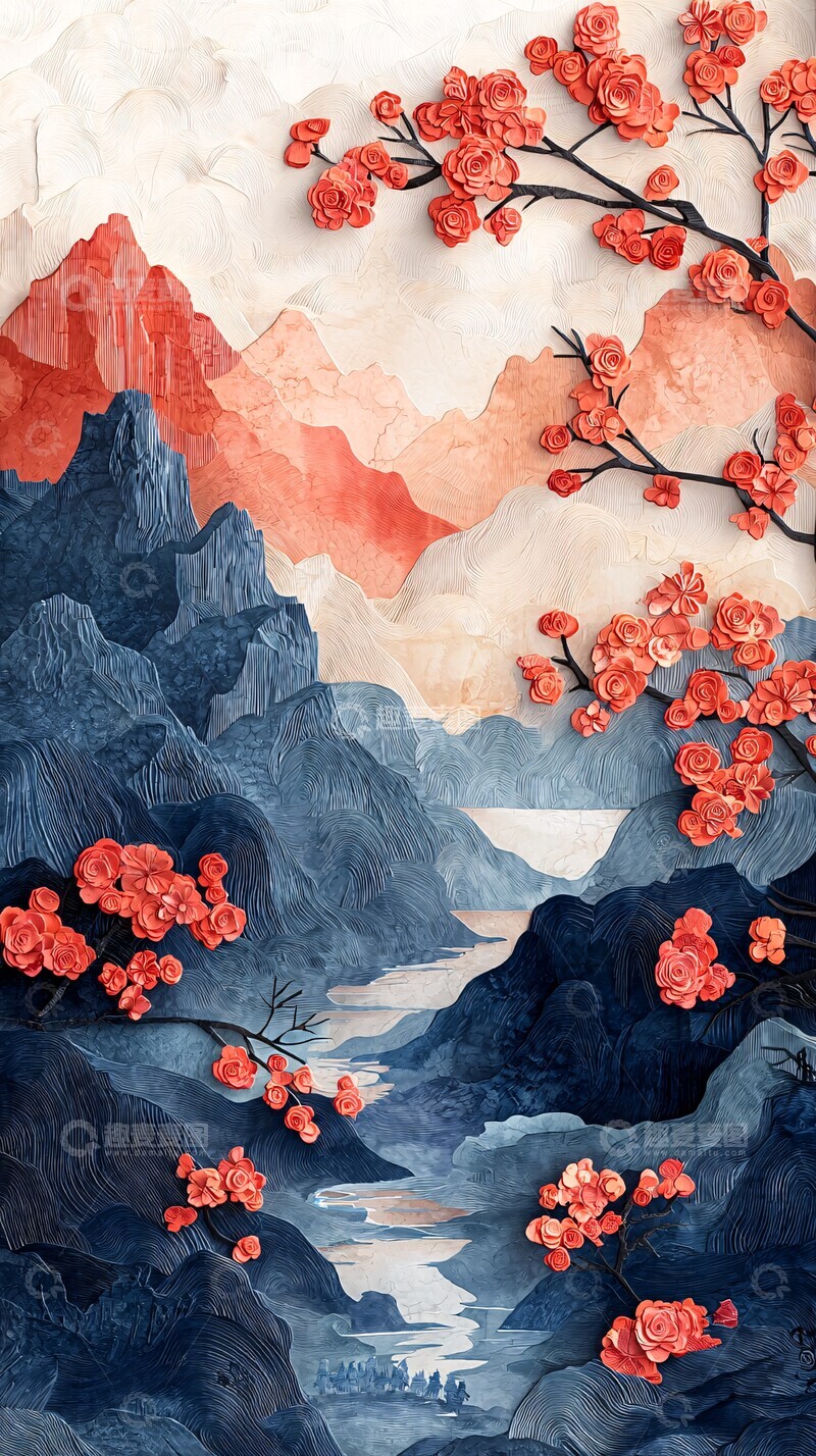 高清大图下载【趣麦麦图】山水云树纸艺