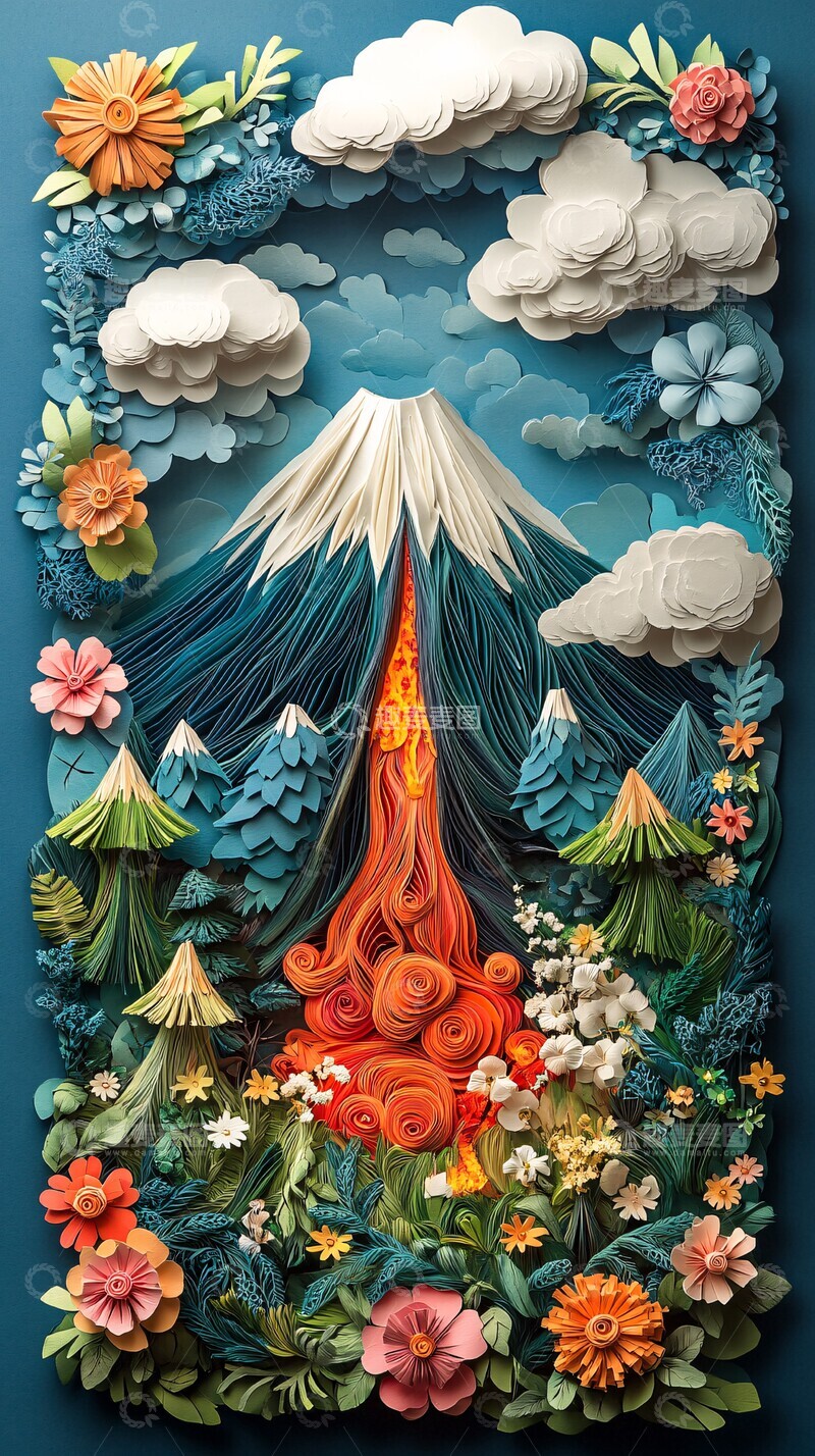 高清大图下载【趣麦麦图】纸艺森林火山海报3