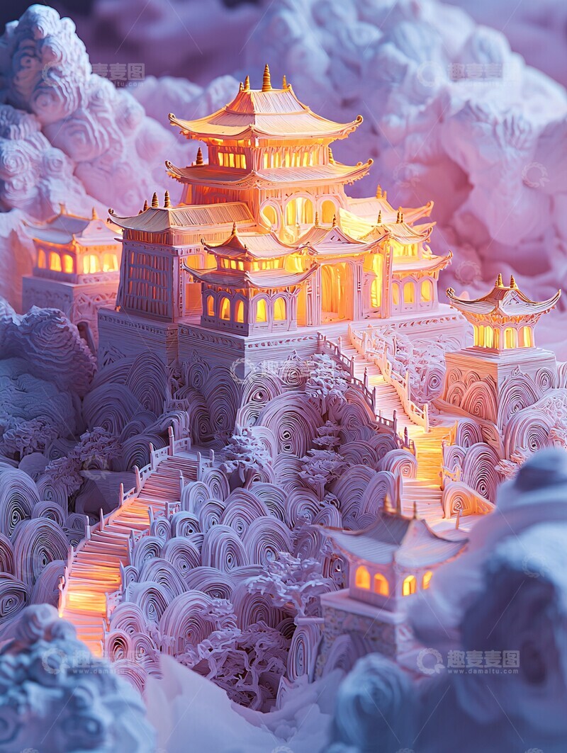 高清大图下载【趣麦麦图】金色屋顶层叠建筑