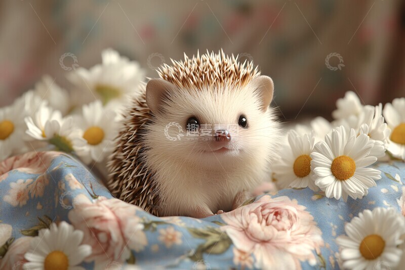 高清大图下载【趣麦麦图】刺猬坐在花床上3